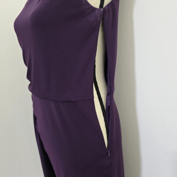 CALVIN KLEIN size 6 Stretch Zip Ruched One Shoulder Embellished Dress Purple - Picture 8 of 16